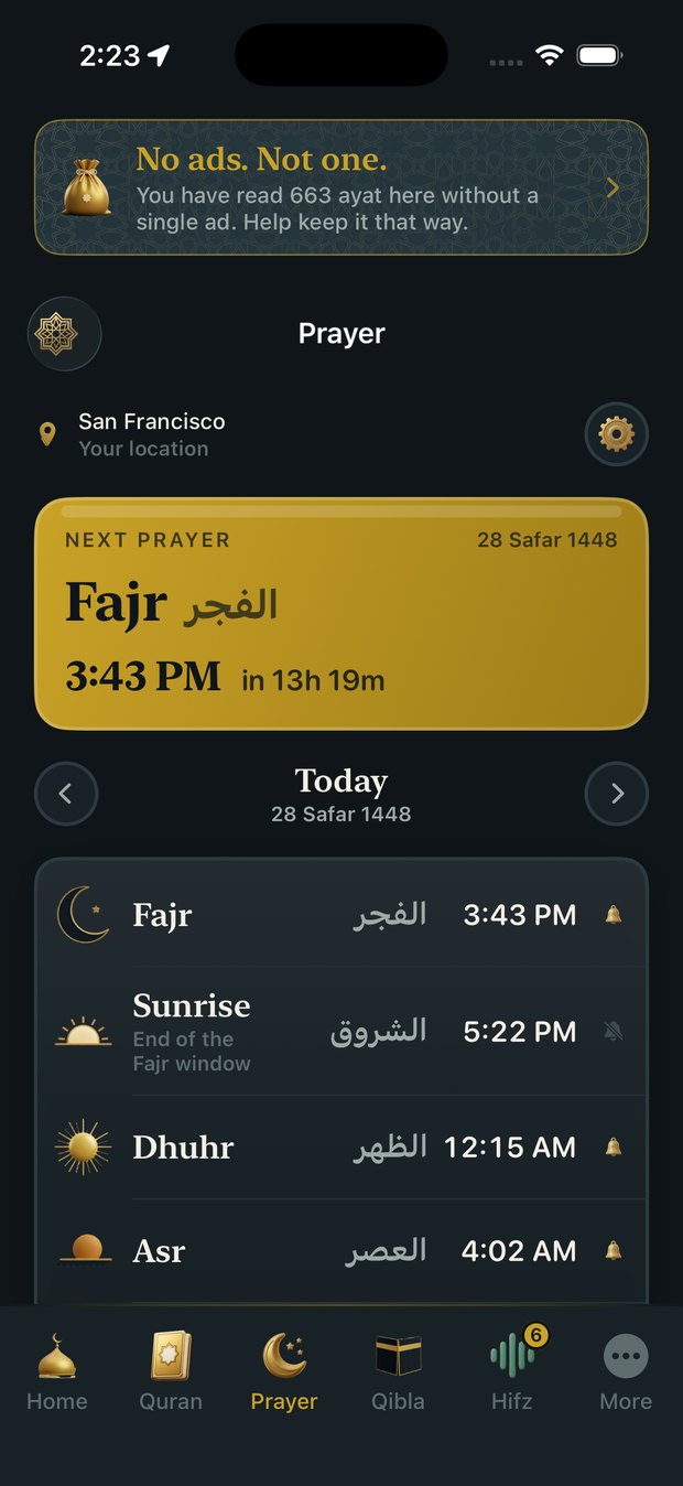 Offline prayer times